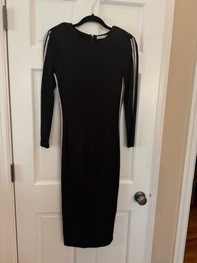 Alice + Olivia Black Long Sleeve Long Dress with Silver Side Stripes